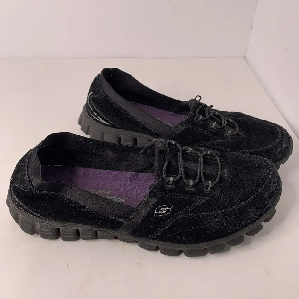 Skechers Womens 8 EZ Flex 2 Walking Sneakers Slip‎ On Flats 22660 Black Leather